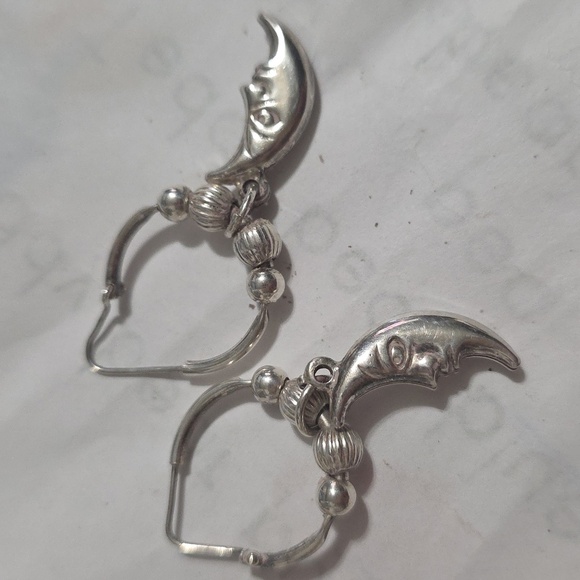 Vintage 925 Moon Hoop Earrings - Picture 5 of 7